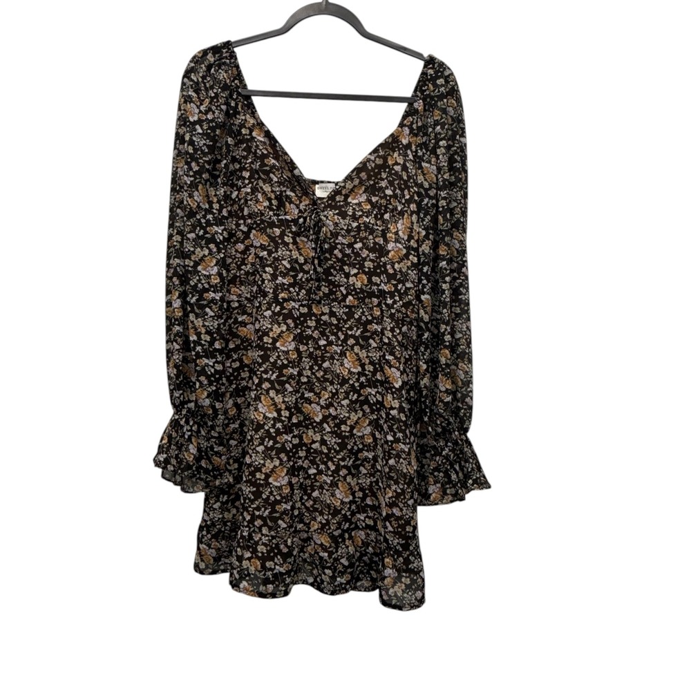 Dress Forum Los Angeles Floral Long Sleeve Mini Dress Black Brown Medium
